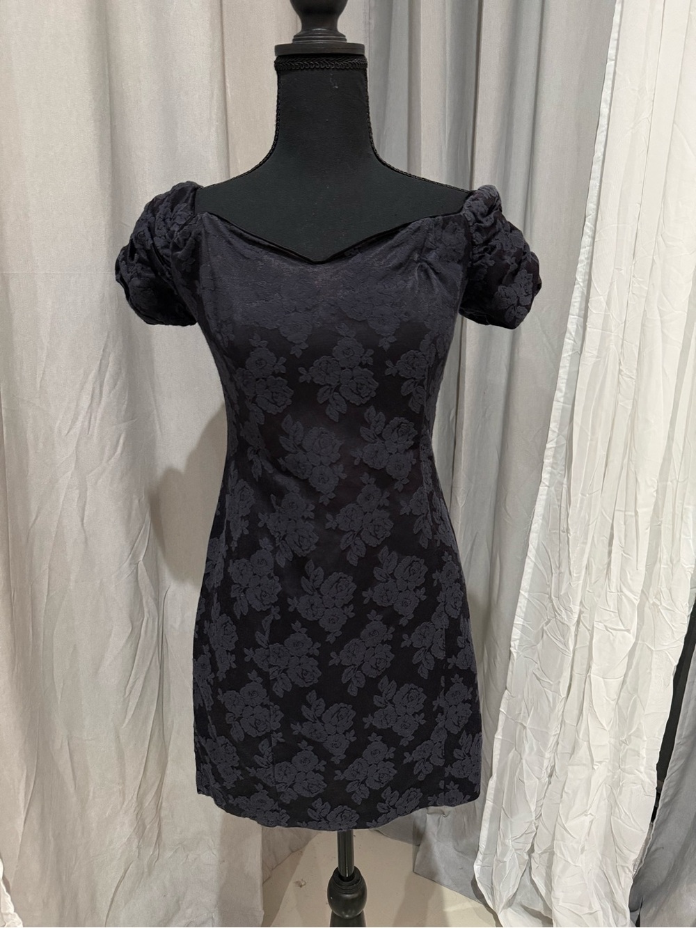 Steppin' Out Black Floral Lace Puff-Sleeve Mini Dress